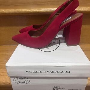 Steve Madden Red Nubuck Pointed Slingback Block Heel